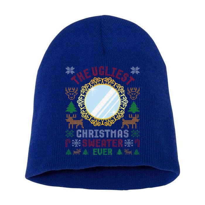 The Ugliest Christmas Sweater Ever With An Image Of A Mirror Short Acrylic Beanie