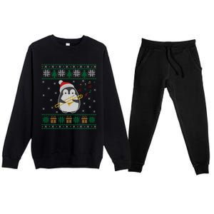 Trombone Ugly Christmas Sweater Penguin Xmas Family Matching Cool Gift Premium Crewneck Sweatsuit Set