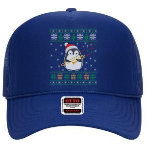 Trombone Ugly Christmas Sweater Penguin Xmas Family Matching Cool Gift High Crown Mesh Back Trucker Hat