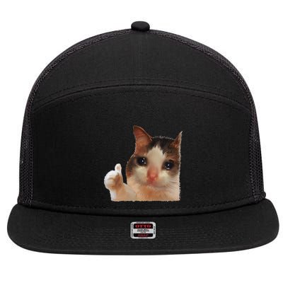 Thumbs Up Crying Cat Meme Cat Crying Thumps Up Memes Sad Cat 7 Panel Mesh Trucker Snapback Hat