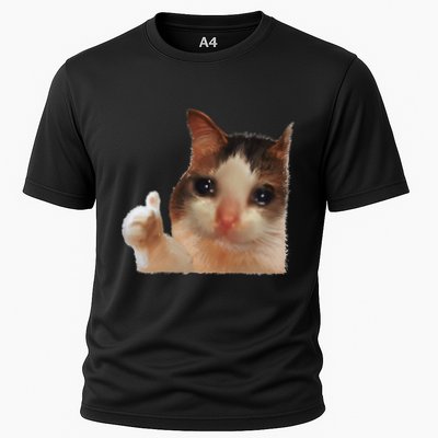 Thumbs Up Crying Cat Meme Cat Crying Thumps Up Memes Sad Cat Performance Shirt