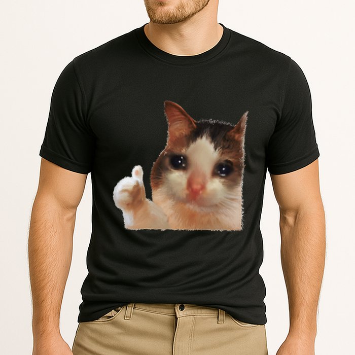 Thumbs Up Crying Cat Meme Cat Crying Thumps Up Memes Sad Cat Performance Shirt