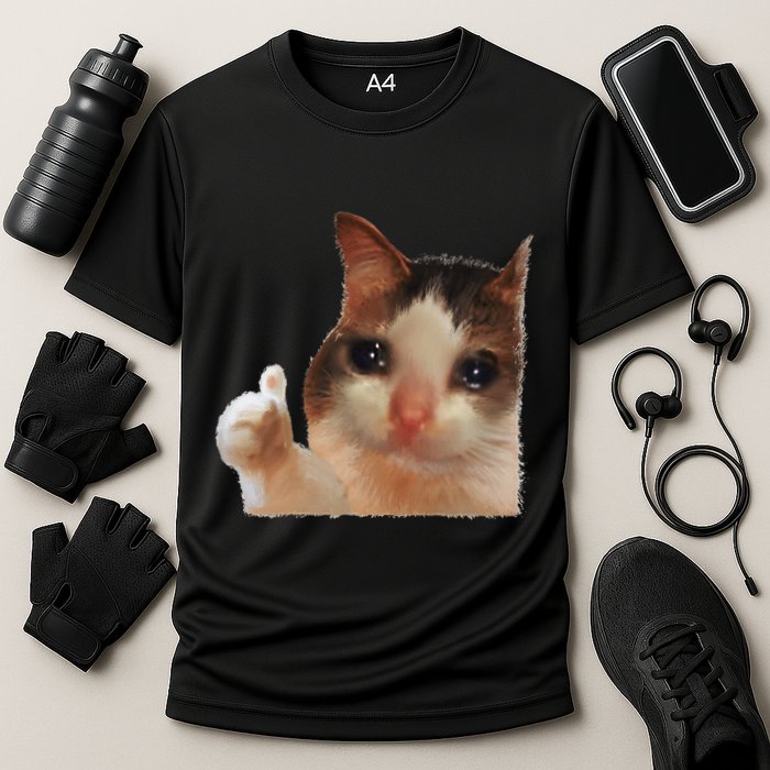 Thumbs Up Crying Cat Meme Cat Crying Thumps Up Memes Sad Cat Performance Shirt