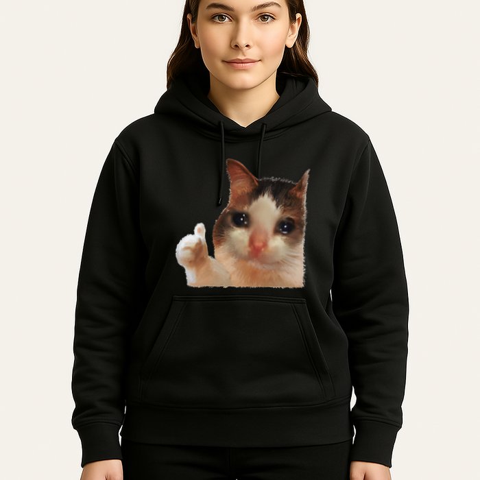 Thumbs Up Crying Cat Meme Cat Crying Thumps Up Memes Sad Cat Hoodie