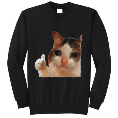 Thumbs Up Crying Cat Meme Cat Crying Thumps Up Memes Sad Cat Sweatshirt