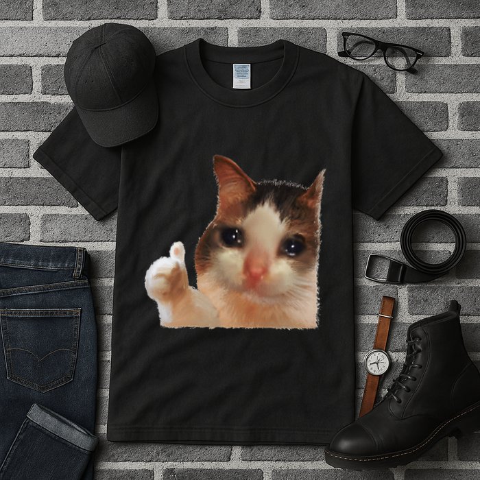 Thumbs Up Crying Cat Meme Cat Crying Thumps Up Memes Sad Cat Tall T-Shirt