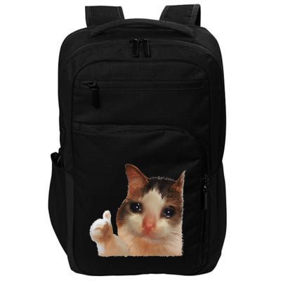 Thumbs Up Crying Cat Meme Cat Crying Thumps Up Memes Sad Cat Impact Tech Backpack