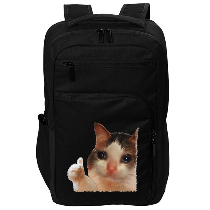 Thumbs Up Crying Cat Meme Cat Crying Thumps Up Memes Sad Cat Impact Tech Backpack