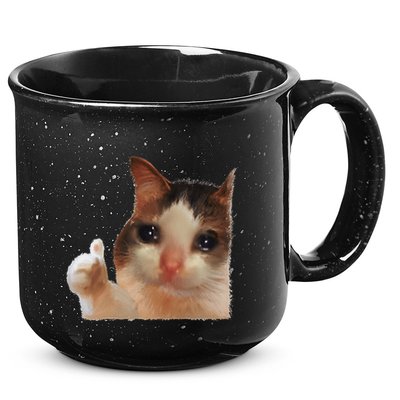 Thumbs Up Crying Cat Meme Cat Crying Thumps Up Memes Sad Cat 15oz Campfire Ceramic Mug