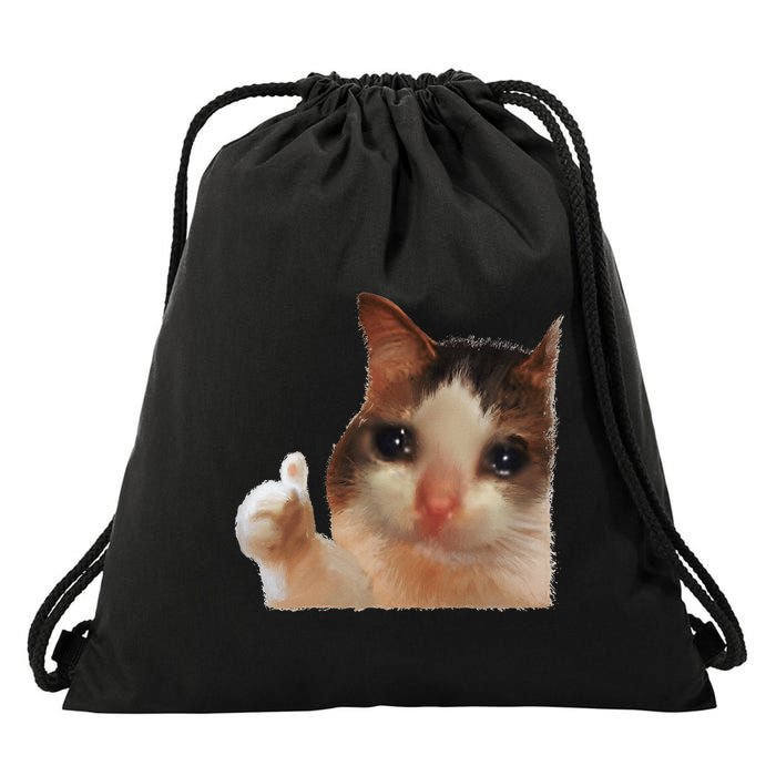 Thumbs Up Crying Cat Meme Cat Crying Thumps Up Memes Sad Cat Drawstring Bag
