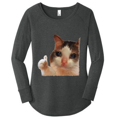 Thumbs Up Crying Cat Meme Cat Crying Thumps Up Memes Sad Cat Women's Perfect Tri Tunic Long Sleeve Shirt
