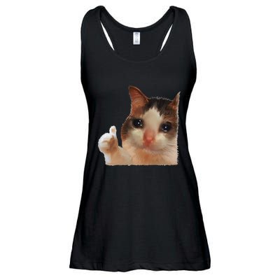 Thumbs Up Crying Cat Meme Cat Crying Thumps Up Memes Sad Cat Ladies Essential Flowy Tank