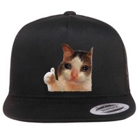 Thumbs Up Crying Cat Meme Cat Crying Thumps Up Memes Sad Cat Flat Bill Trucker Hat