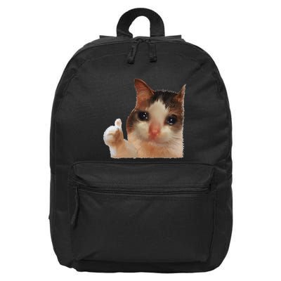 Thumbs Up Crying Cat Meme Cat Crying Thumps Up Memes Sad Cat 16 in Basic Backpack