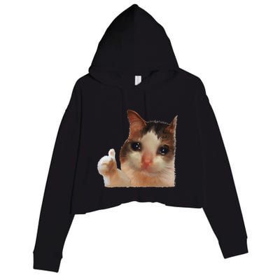 Thumbs Up Crying Cat Meme Cat Crying Thumps Up Memes Sad Cat Crop Fleece Hoodie