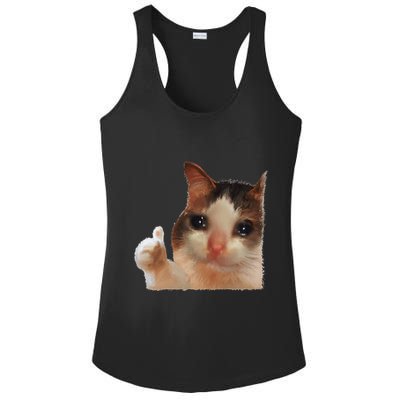 Thumbs Up Crying Cat Meme Cat Crying Thumps Up Memes Sad Cat Ladies PosiCharge Competitor Racerback Tank
