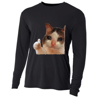 Thumbs Up Crying Cat Meme Cat Crying Thumps Up Memes Sad Cat Cooling Performance Long Sleeve Crew