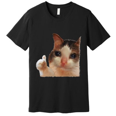 Thumbs Up Crying Cat Meme Cat Crying Thumps Up Memes Sad Cat Premium T-Shirt
