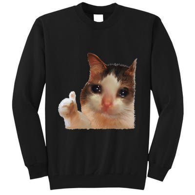 Thumbs Up Crying Cat Meme Cat Crying Thumps Up Memes Sad Cat Tall Sweatshirt