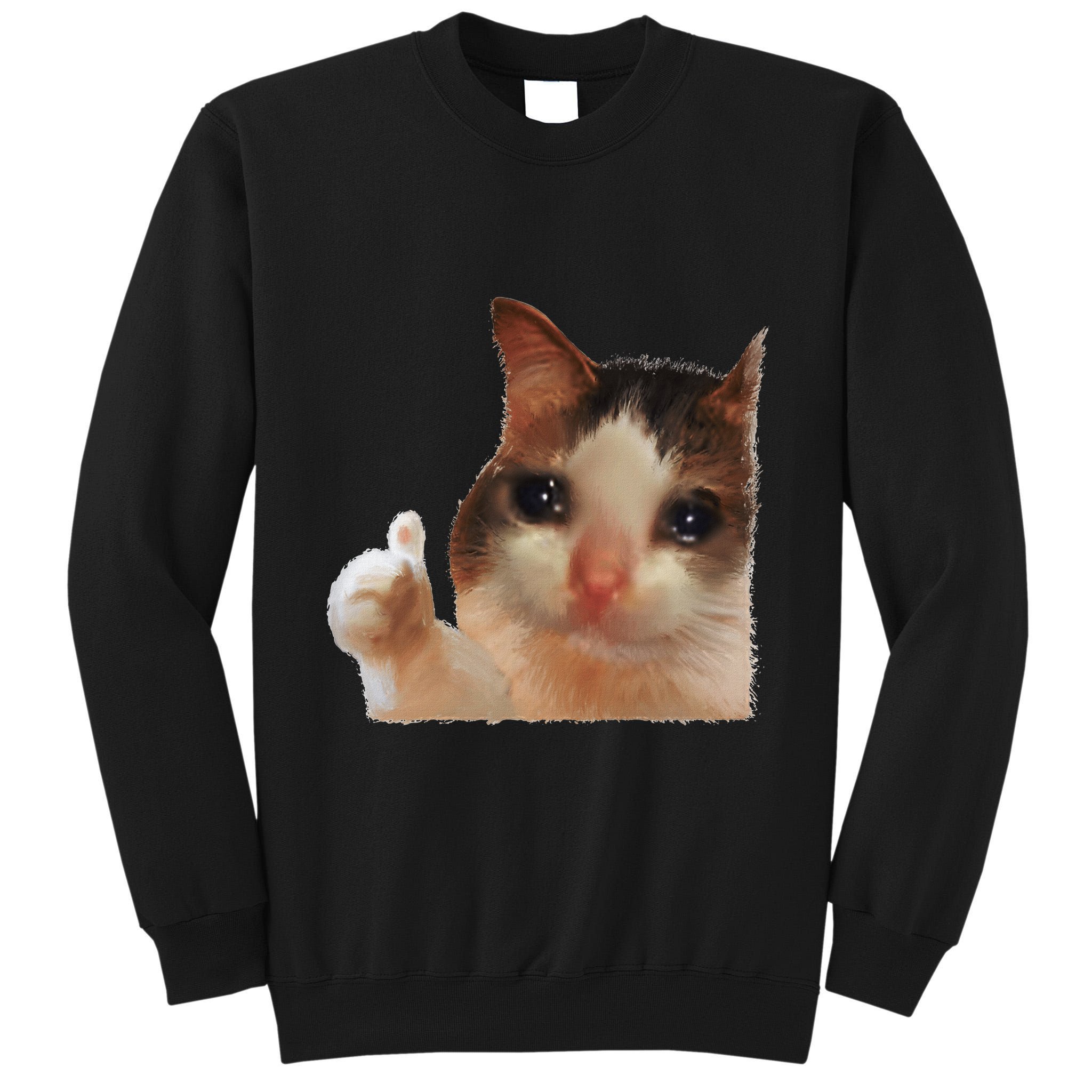 Thumbs Up Crying Cat Meme Cat Crying Thumps Up Memes Sad Cat Tall Sweatshirt