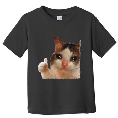 Thumbs Up Crying Cat Meme Cat Crying Thumps Up Memes Sad Cat Toddler T-Shirt