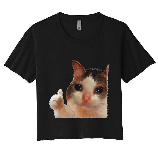 Thumbs Up Crying Cat Meme Cat Crying Thumps Up Memes Sad Cat Crop Top