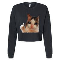Thumbs Up Crying Cat Meme Cat Crying Thumps Up Memes Sad Cat Cropped Pullover Crew