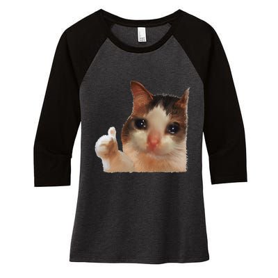 Thumbs Up Crying Cat Meme Cat Crying Thumps Up Memes Sad Cat Women's Tri-Blend 3/4-Sleeve Raglan Shirt