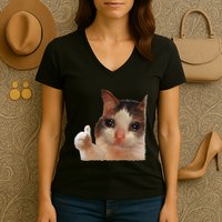 Thumbs Up Crying Cat Meme Cat Crying Thumps Up Memes Sad Cat Women's V-Neck T-Shirt
