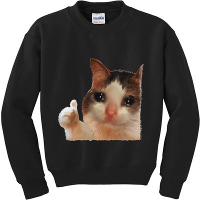 Thumbs Up Crying Cat Meme Cat Crying Thumps Up Memes Sad Cat Kids Sweatshirt