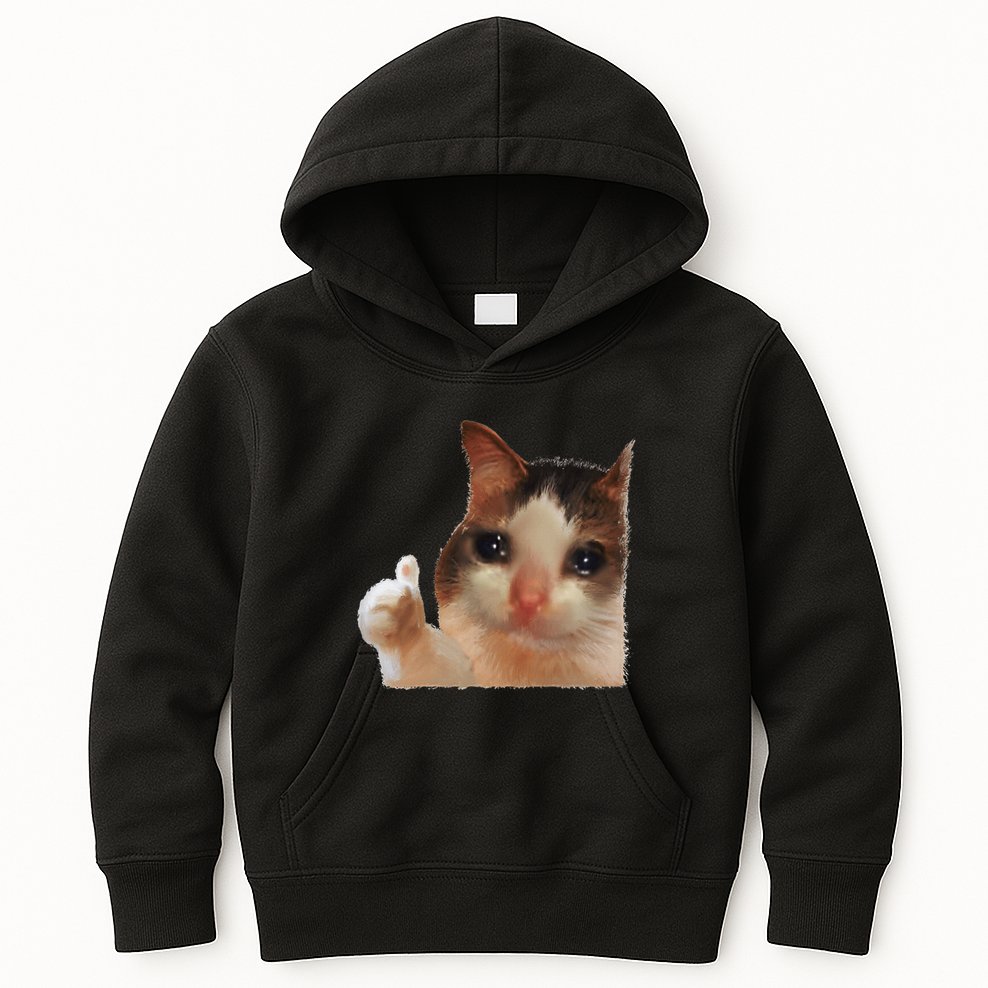 Thumbs Up Crying Cat Meme Cat Crying Thumps Up Memes Sad Cat Kids Hoodie