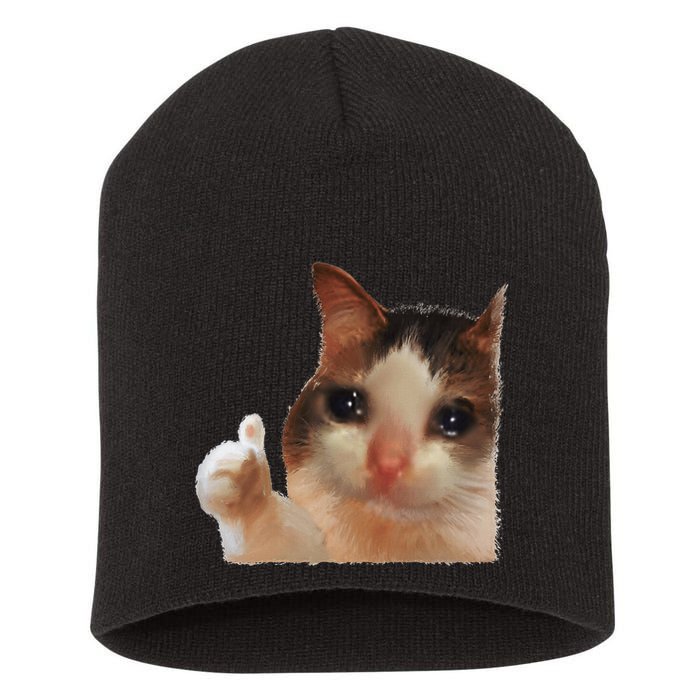 Thumbs Up Crying Cat Meme Cat Crying Thumps Up Memes Sad Cat Short Acrylic Beanie