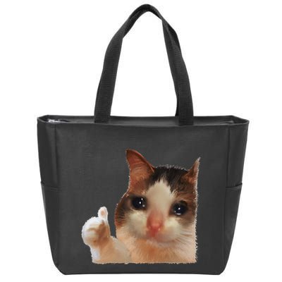 Thumbs Up Crying Cat Meme Cat Crying Thumps Up Memes Sad Cat Zip Tote Bag