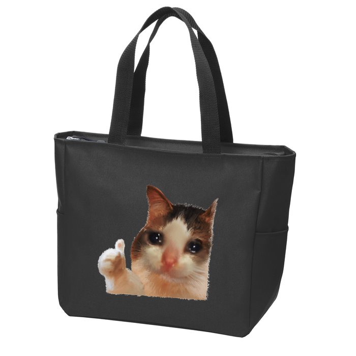 Thumbs Up Crying Cat Meme Cat Crying Thumps Up Memes Sad Cat Zip Tote Bag