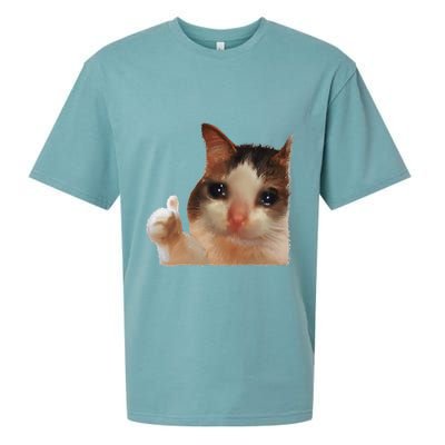 Thumbs Up Crying Cat Meme Cat Crying Thumps Up Memes Sad Cat Sueded Cloud Jersey T-Shirt