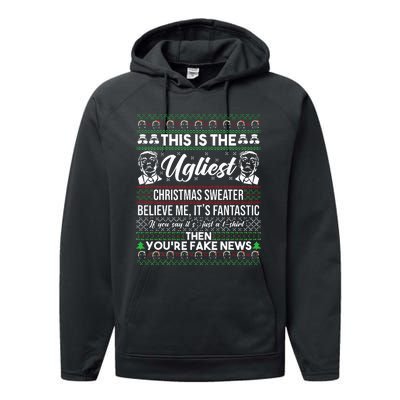 Trump Ugly Christmas Sweater Performance Fleece Hoodie