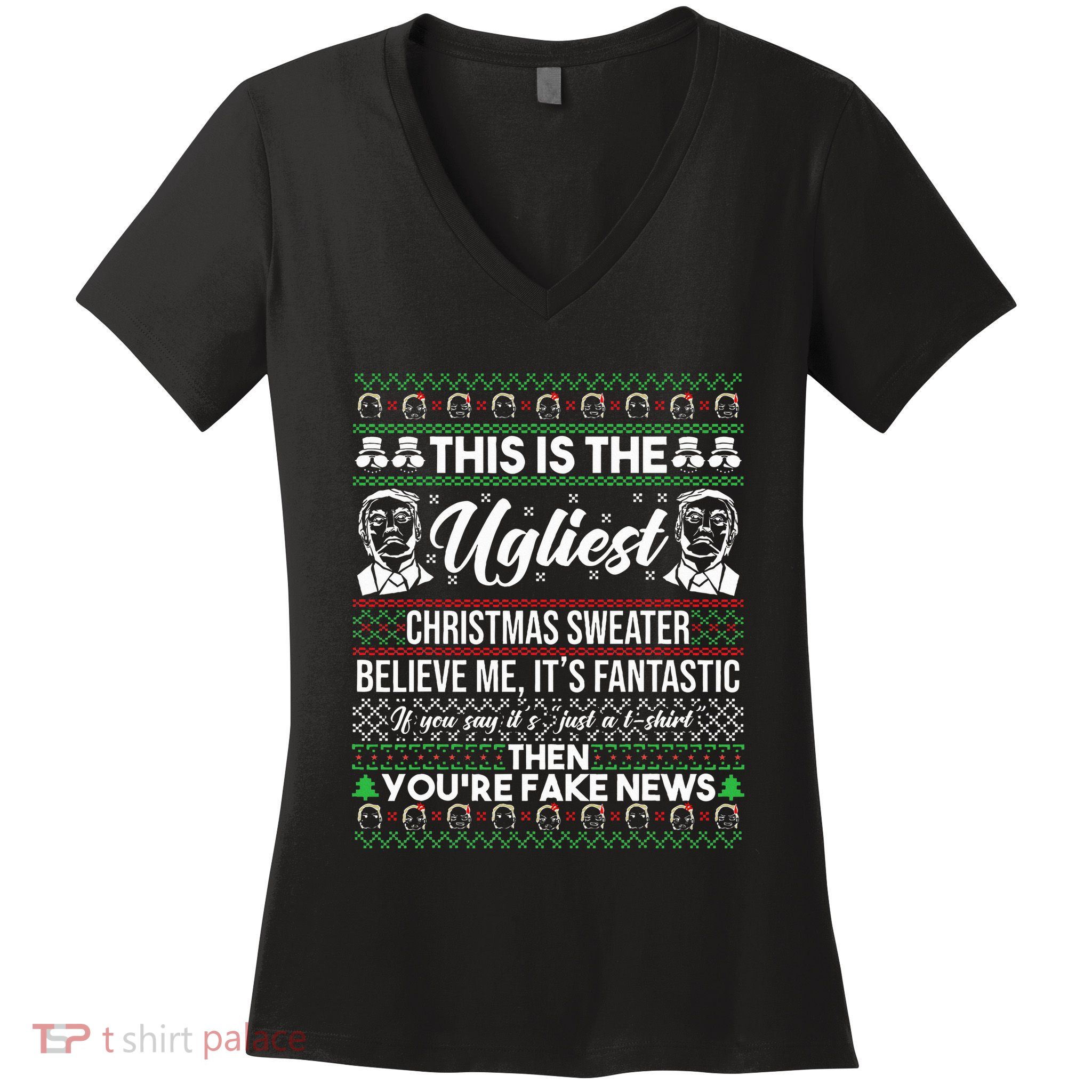 Trump Ugly Christmas Sweater Women's V-Neck T-Shirt
