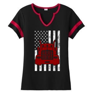 American Trucker USA Flag Ladies Halftime Notch Neck Tee