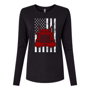 American Trucker USA Flag Womens Cotton Relaxed Long Sleeve T-Shirt