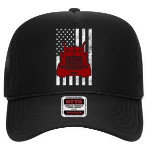 American Trucker USA Flag High Crown Mesh Back Trucker Hat