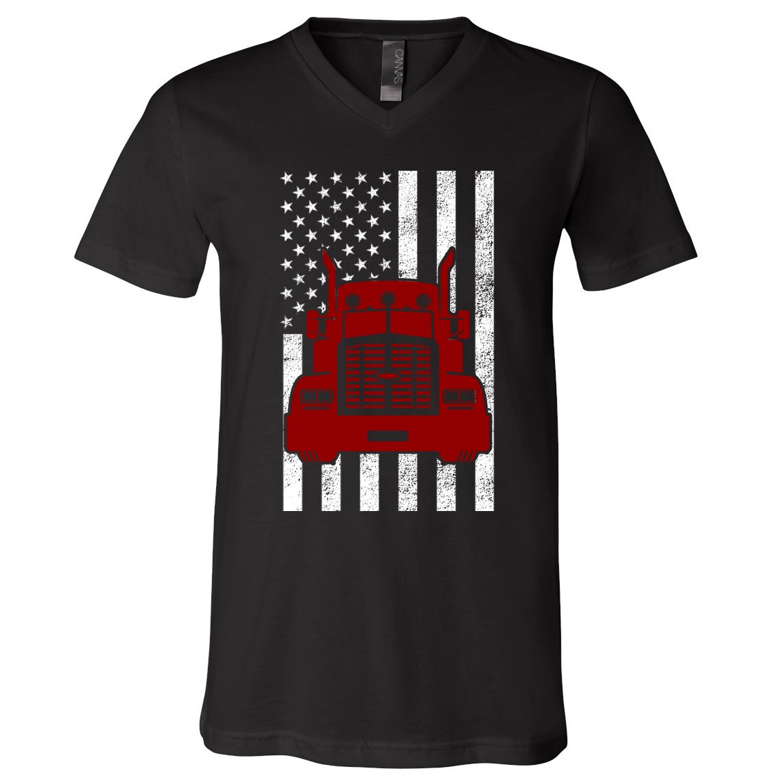 American Trucker USA Flag V-Neck T-Shirt