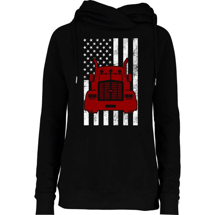 American Trucker USA Flag Womens Funnel Neck Pullover Hood