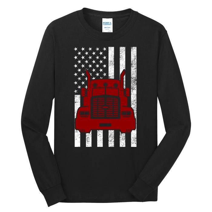 American Trucker USA Flag Tall Long Sleeve T-Shirt