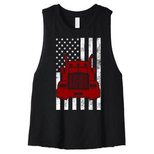 American Trucker USA Flag Women's Racerback Cropped Tank