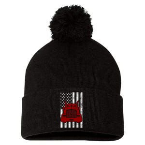 American Trucker USA Flag Pom Pom 12in Knit Beanie