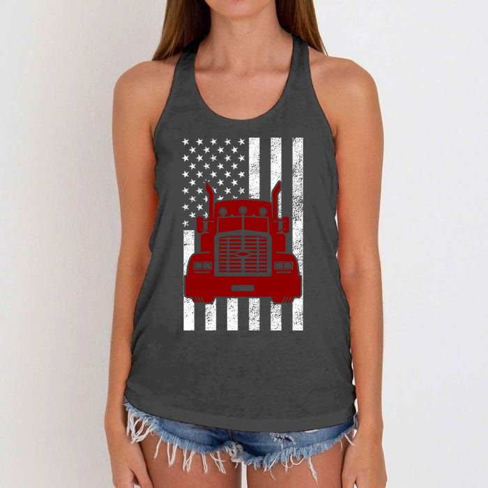 American Trucker USA Flag Women's Knotted Racerback Tank