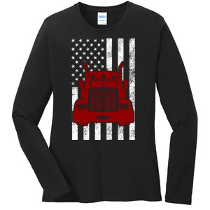 American Trucker USA Flag Ladies Long Sleeve Shirt