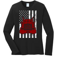 American Trucker USA Flag Ladies Long Sleeve Shirt