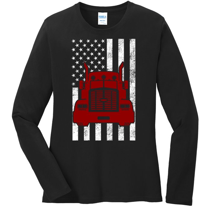 American Trucker USA Flag Ladies Long Sleeve Shirt