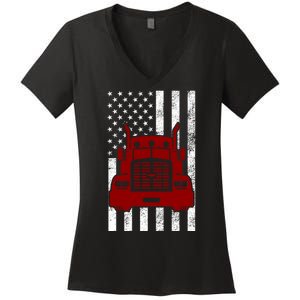 American Trucker USA Flag Women's V-Neck T-Shirt